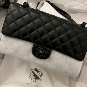 Chanel Classic Double Flap Quilted Lambskin Black-Tone Medium Black